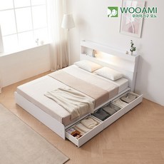 우아미가구 모노 피크 LED 3서랍수납형 K 침대 DM5249, 화이트