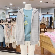 기비 봄 여름 면혼방 스트라이프 이중지 후드 가디건 핑크 그레이 MD3Q6