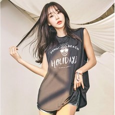  펀한커플 여성용 루즈핏 홀리데이 래쉬가드 나시 상의 + 하의 세트 BE4202 