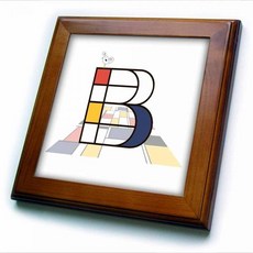 3dRose 3d Rose 8x8 프레임 타일 De Stijl 추상 미술 디자인. 웃기는 새가 위에 있어요. 장식문자 B 알렉시스 디자인 모노그램 드 스틸 아트 Q638374, 8x8 Framed Tile