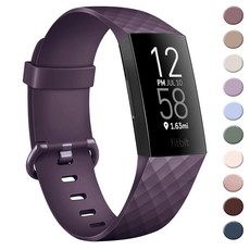 AK Fitbit Charge 4 밴드 여성용 남성용 부드러운 실리콘 조절 가능한 교체 스트랩 손목 / 3 SE/Charge SE용 밀크 티 스몰 144589, Large, Dark Purple Ak
