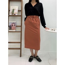 3색상 가을 간절기 트임 스트링 바스락 밴딩 미디 스커트