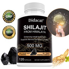 인삼 추출물 함유 실라짓 500mg 전반적인 활력 기억력 및 뇌 기능 개선에 도움 85+ 미량 미네랄 복합체, 1박스, 60정