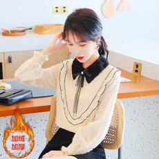 겨울 가을 옷 두터운 융털 플랫카라 스트랩 여성 긴소매 쇼트
