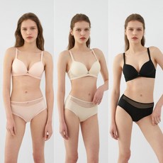 [원더브라] [Wonderbra] 노와이어 푸쉬업볼륨 브라+하이웨스트팬티 6종 피치+크림+