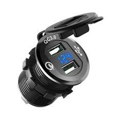 ZYTC Quick Charge 3.0 차량용 충전기 12V/24V 36W 알루미늄 블랙 방수 듀얼 QC3.0 USB 고속 충전기 소켓 전원 콘센트 블루 LED 디지털 전압계 해양, 블랙 케이스 블루 LED