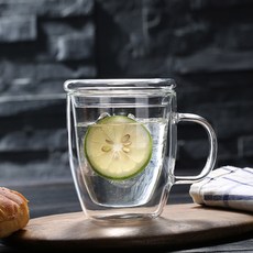 430ml 이중 유리 머그컵 뚜껑 포함 투명 더블 글라스 2중 내열 단열 유리컵 더블월 카페 이중컵 커피 홈카페 유리잔, COU0107A(투명, 1개