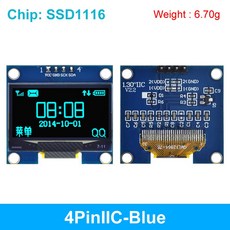 TZT OLED LCD LED 디스플레이 모듈 13 인치 SPIIIC I2C 통신 화이트 및 블루 컬러 128x64 13 인치 13 인치 OLED 모듈, 4) 4pinIICBlue