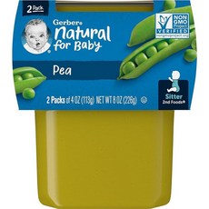 Gerber 2nd Food 이유식 완두콩 퓨레 천연 및 GMO 프리 118.3ml4온스 통 2팩 8팩 184102, 2개