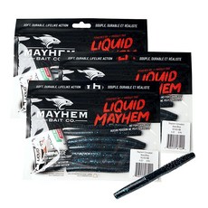 Mayhem Bait Co. Convulsion 10.2cm(4인치) 부드러운 플라스틱 스윔베이트 네드 리그에 이상적 낚시 루어 3팩 튜브 3개 액체 메이헴 물고기 유인제, Black/Blue, 1개
