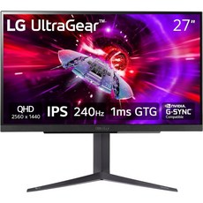 LG 27\" Ultragear QHD 1ms 240Hz 게이밍 모니터(NVIDIA G-SYNC 호환) 블랙