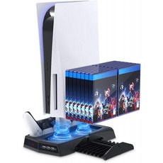PS5 콘솔 및 플레이스테이션 5 디지털 에디션용 수직 스탠드 듀얼 컨트롤러 충전기 포트가 장착된 YUANH, 1, 단일상품