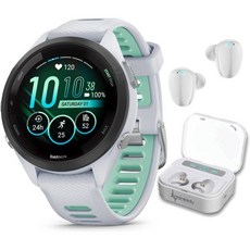 가민 포러너 965 프리미엄 GPS 런닝 앤 트라이애슬론 47mm 스마트워치(AMOLED 터치스크린 디스플레이 포함) 카본 그레이 DLC 티타늄 베젤(블랙 실리콘 밴드 웨어러블, Forerunner 265S 42 mm, White +Wht EarBuds