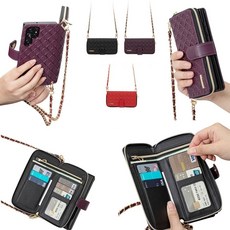갤럭시 퀀텀3 케이스 M536 가죽 스타라인 (지퍼) UV코팅 카드 지폐 수납 포켓 지갑 자석 커버 (체인 크로스 목걸이 목줄 넥스트랩) 포함