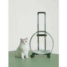 고양이 투명 캐리어 이동식 가방 애완동물 이동장 강아지 휴대용 박스 트롤리 통기성 바퀴, 메인 사진 (무료 스티커)