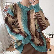 데일로엔 여성용 레이크 스트라이프 패턴 하이넥 니트