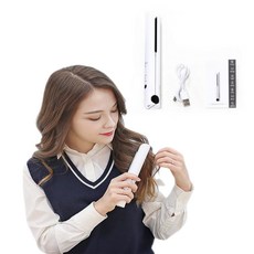 프롬준 휴대용 충전식 미니 무선 고데기 스타일러, 화이트
