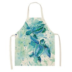 바다 동물 거북이 프린트 패턴 민소매 앞치마 집 청소 턱받이 주, 1개, A.47x38cm