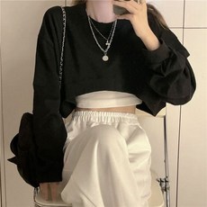 MEXZT 여성용 섹시한 솔리드 크롭 스웻셔츠 오버사이즈 루즈 하라주쿠 BF 풀오버 한국 시크 캐주얼 Y2k 상의 봄 스트리트웨어