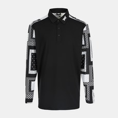  PXG 남성용 행거치프 패널 카라 긴소매티셔츠 블랙 MF22ATP2-51 
