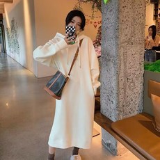 여성 긴팔 후드 맨투맨 원피스 캐주얼 봄 가을 후드 맨투맨 상의 루즈핏 기질 심플 후드 롱 맨투맨 원피스 CY