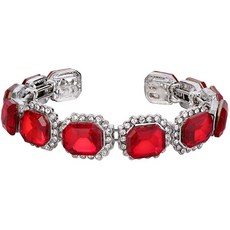 BriLove 여성 결혼식 신부 멀티 에메랄드 컷 크리스탈 열기 팔찌 스트레치 팔찌 Ruby Color Silver-Tone