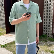 더업 남성용 부클 오픈카라 니트 반팔 가디건