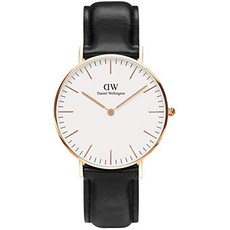 다니엘 웰링턴 클래식 셰필드 시계 이탈리안 블랙 가죽 밴드 (40mm Rose Gold／Eggshell)
