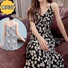 유니커머스 나시 롱 원피스 끈 데이지 플라워