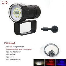 LED 사진 다이빙 손전등 수중 80 메터 방수 Lanterna LED XHP70 / XHP90 사진 비디오 전술 빛 18650, 01 C10 no battery