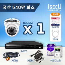 iseeU 국산 CCTV 세트 540만화소 고화질 실내 실외 자가설치, 1. 실내카메라1대+어댑터+CCTV케이블1개, 3. CCTV전용 하드디스크 2TB, 1개 - ds-7732ni-k4