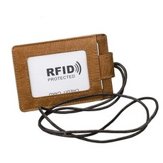 정품 가죽 Id 카드 배지 홀더 매는 밧줄 RFID 차단 카드 커버 가슴 카드 행택 작업 패스 학생 카드 홀더