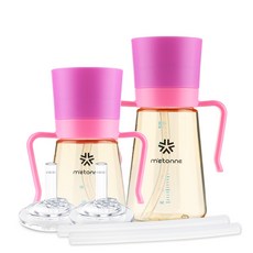 메똔느 PPSU M3 빨대컵 200ml+300ml+리필빨대2개, (PPSU_M3)빨대컵_핑크_200ml+300ml, 1세트