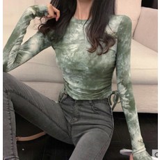 나염 슬림 크롭 탑 커버업 요가 필라테스 티셔츠 긴팔 롱 슬리브