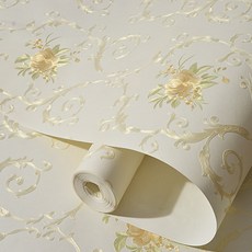 스타일 부직포 벽지 벽 목가적 인 다마 스크, Yellow, 5.3㎡
