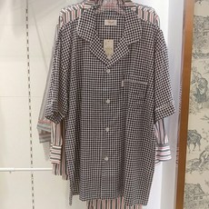 트라이엄프 이너웨어 남성 80수 네이비 깅엄체크 반팔 파자마_TMJ7011
