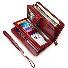 Eurlove 여성용 RFID 블로킹 차단 지갑 라지 용량 가죽 카드 지갑 with 제거가능한 Wristlet Strap: Clot