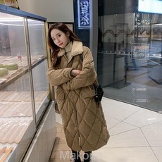 Makone여자 겨울 코트 롱 코트마름모꼴 솜옷 여동 중장 무릎 솜저고리