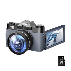 RUN 기술 초고속 HD 4800W 픽셀 wifi 디지털 카메라 DC08 + 32G sd카드 여행용 프로살림 하이엔드 빈티지, 그레이, 그레이