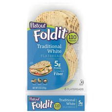 Flatout FLATOUT 플랫 브레드 Foldit TRADITIONAL WHITE 100 칼로리 (6 Foldits 1팩), 선택, 상세설명참조