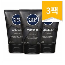 NIVEA Men DEEP 니베아 맨 딥 클렌징 차콜 100ml 3개 Cleansing Beard Face Wash With Natural Charcoal