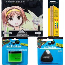 Prismacolor Manga 23-Count Colored Pencils 1774800 삼각 학자 연필 지우개 학자 연필 깎이 무색 믹