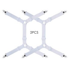 화이트 4단 Y자 그립 침구 고정 벨트 2pcs 클립 침대 시트 밴딩 밸트 홀더, 1set