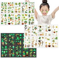 클로버 어린이 타투 스티커 20종 야광 세잎 네잎 행운 문신 타투스티커 소품 마스크 꾸미기 스티커, 1개