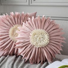 쿠션솜65 패션 화이트 던져 베개 4545cm 벨벳 바느질 3D 국화 쿠션 허리 블루 케이스, 45x45cm, 02