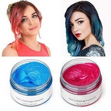 헤어왁스 4 Colors Mofajang Hair Color Wax - 4 in 1 Sliver Blue Purple Pink Red Temporary Colo, Color = Blue+Pink red, 본문참고, 본문참고