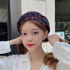 여자타탄체크베레모