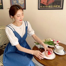 코코블랑 코니 데님뷔스티에원피스+블라우스set