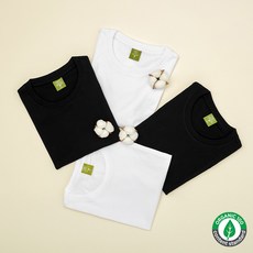 100% 오가닉면티 2매SET 유기농코튼 무지반팔티 화이트 블랙 기본 라운드 넥 티셔츠 남녀 공용
