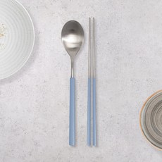 라온누리 스크래치 없는 델라 올스텐 컬러 수저세트, 블루그레이, 1세트, 숟가락 + 젓가락